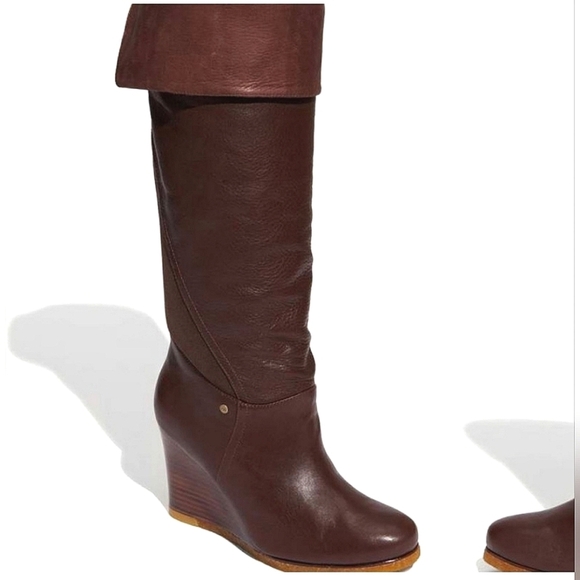 EUC UGG Ravenna Wedge Boots Tall Brown Size 6 Leather Suede 3200 - Picture 1 of 16